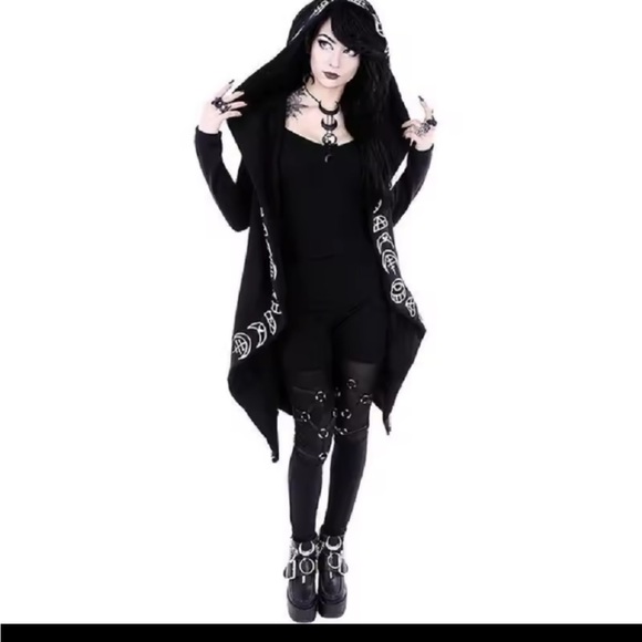 Black Hooded Cardigan with White Symbols - Picture 3 of 6